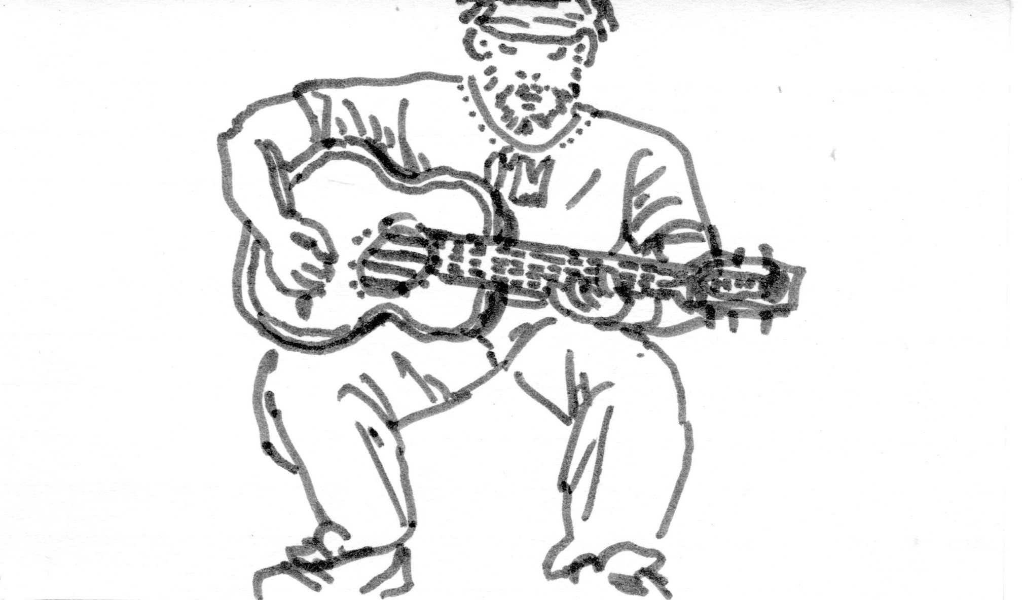 folk music musician acoustic guitar beard sitting marker pen